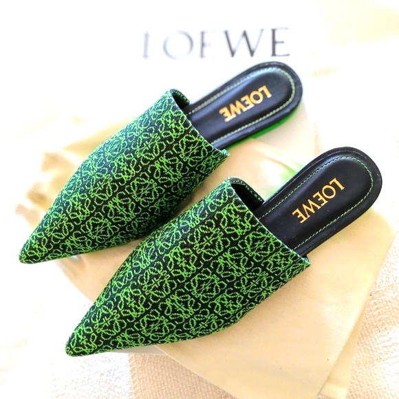 Nwb. Loewe anagram jaquard canvas + leather, pointed toe slide - Picture 5 of 5